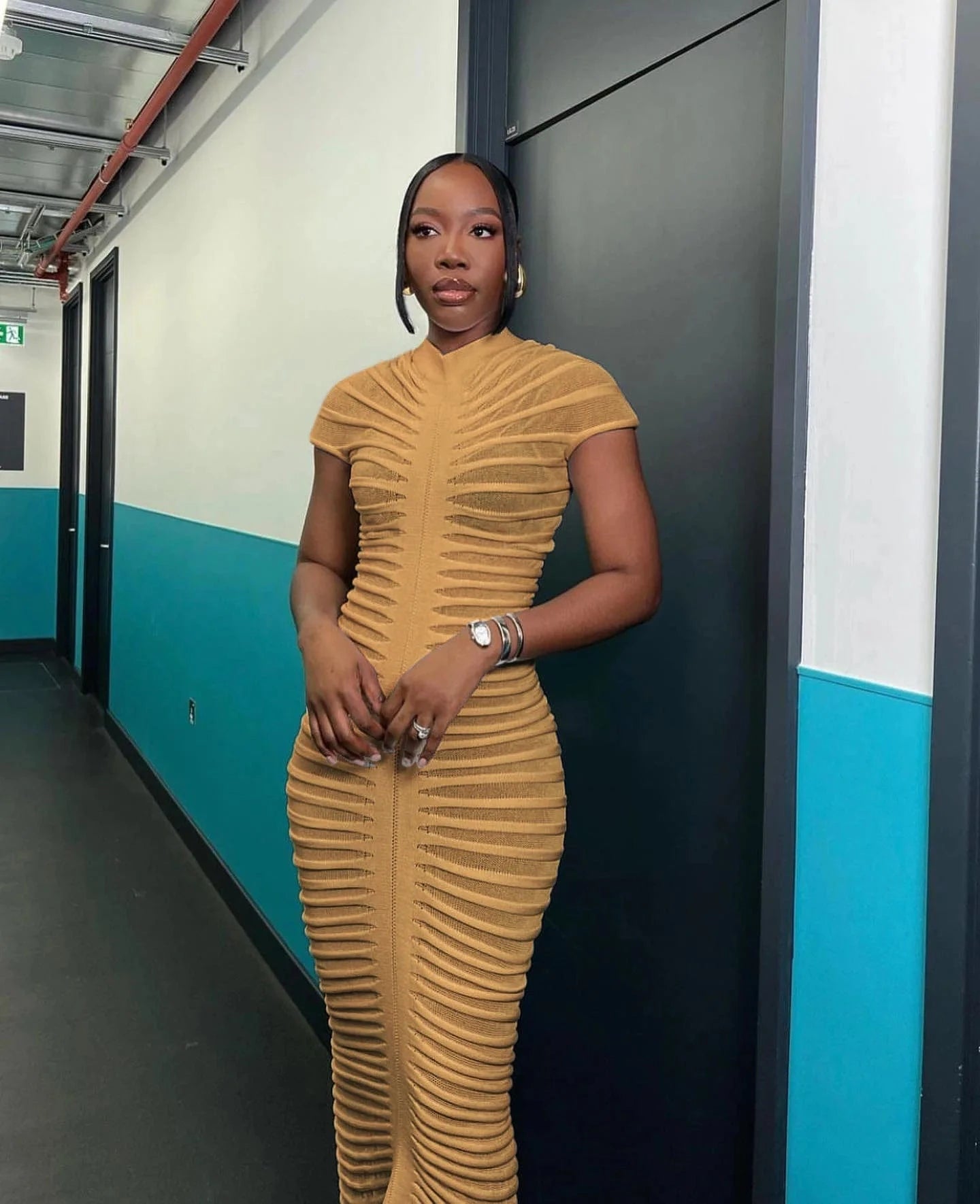 XL / Yellow Autumn New Trendy Short Sleeve Knit Maxi Dresses Women Stretchy Solid Color Night Club Party Sexy Knitting Long Dress