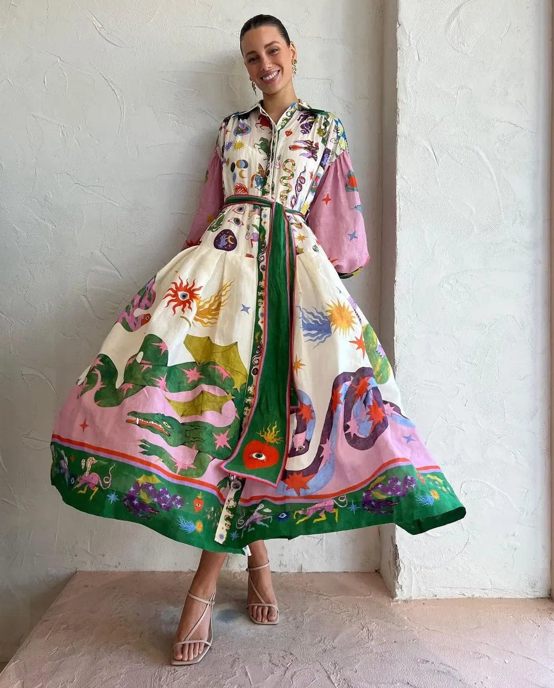 XS / #1 Plus Size Shirt Dress Women Summer Elegant Brand Luxury Printed A Line African Office Ladies High Waist Autumn Designer Dresses