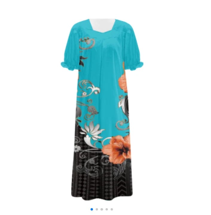 XS / 7 brand new 2024 summer beach isalnd casual tribal dress custom design polynesian puff sleeve large size straight long mumu dress