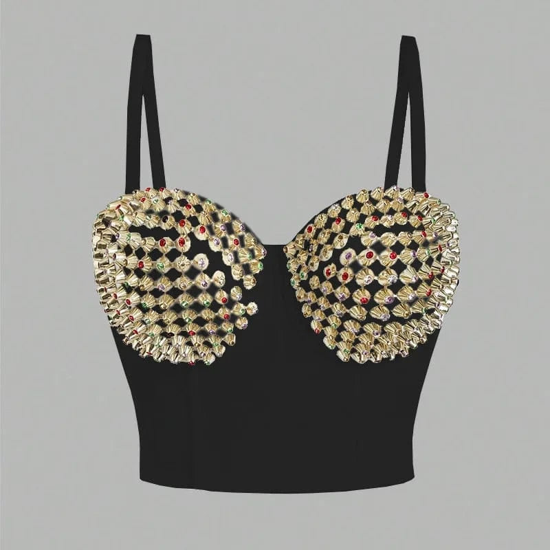 XS / Black 2024 Wholesale Luxury Design Corset Diamonds Rivet Outwear Crop Tops for Women Sexy Camis