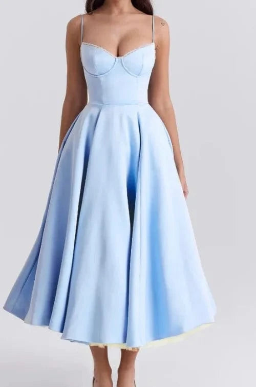 XS / Blue Best Quality Elegant Party Strap Cut Out Ruffle Double Layer Halter Sexy Dress Women