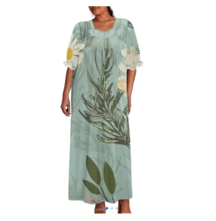 XS / BZ29-1 brand new 2024 summer beach isalnd casual tribal dress custom design polynesian puff sleeve large size straight long mumu dress