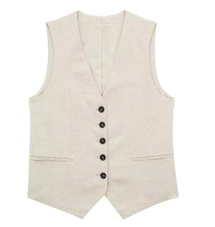 XS / color2 mi Vest Liu Ming Wholesale 2024 New Arrivals Summer Woman Solid V Neck Sleeveless Single Breasted Vests High Waist Shorts Pants Set