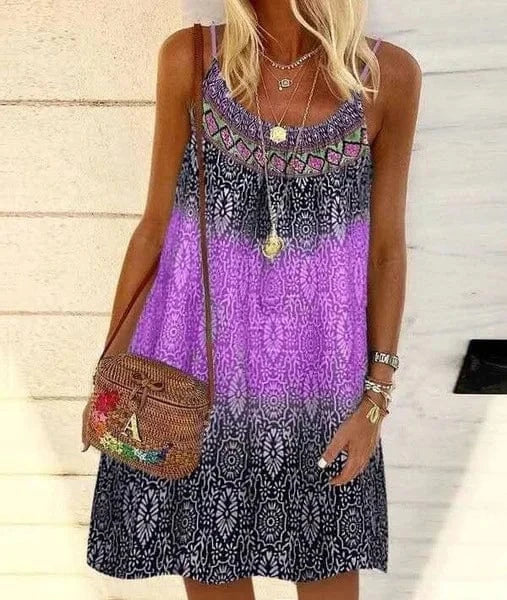 XS / Purple Bohemian Beach Dress Ladies Vintage Wear Fashion Flower Vestidos Women Summer Boho Ladies Chiffon Dress Floral Casual Dress