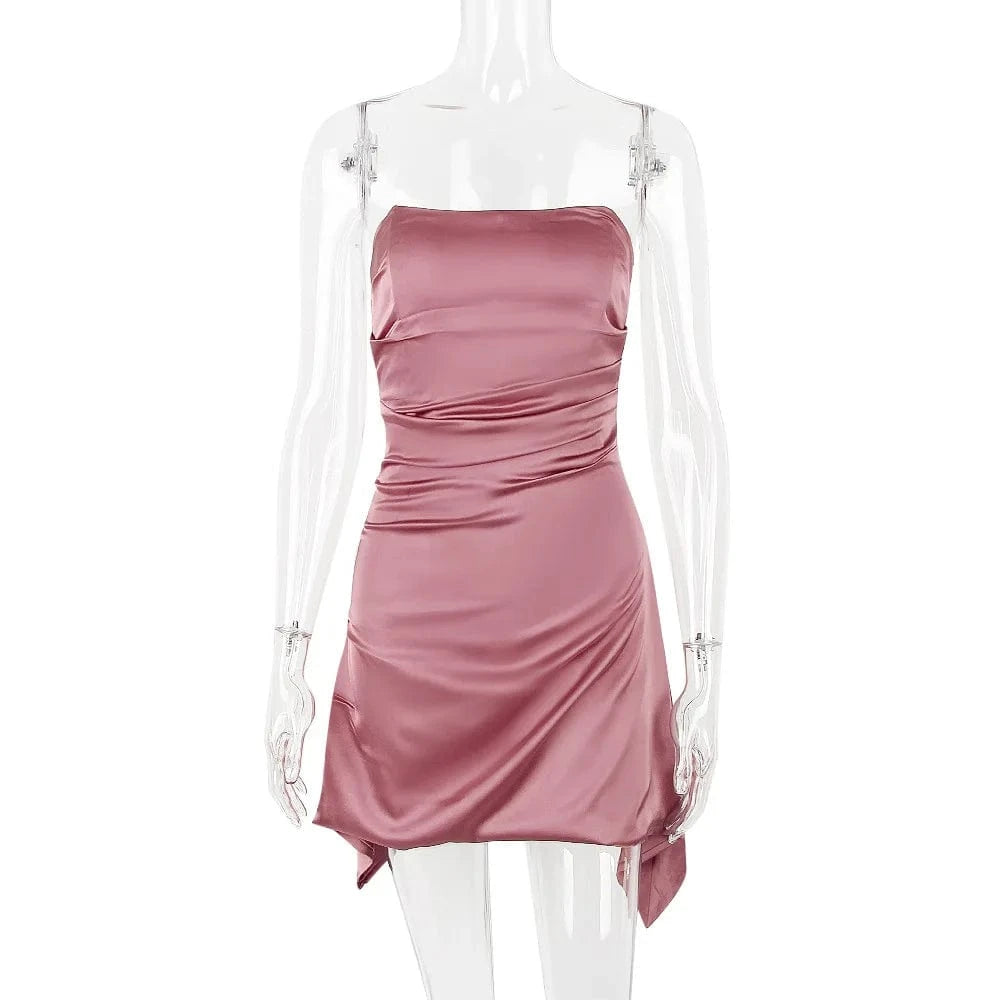 XS / Purple luxury party off the shoulder silk bridesmaid ruched tight hot sexy elegant tube corset mini satin strapless dress for women
