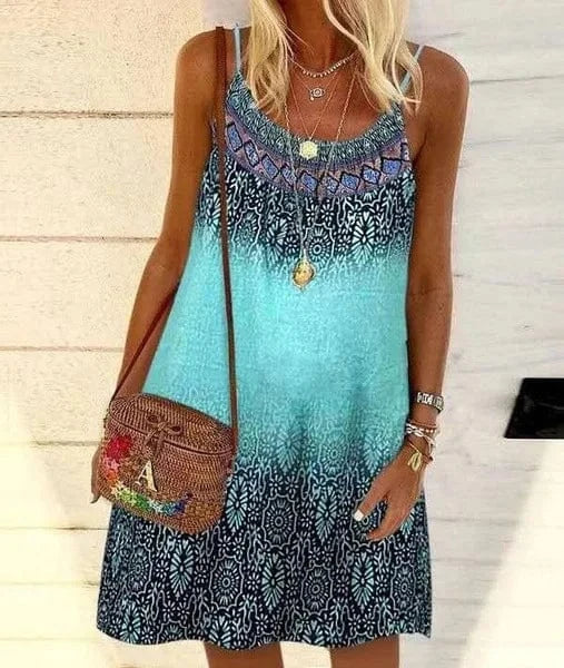 XS / Sky Blue Bohemian Beach Dress Ladies Vintage Wear Fashion Flower Vestidos Women Summer Boho Ladies Chiffon Dress Floral Casual Dress