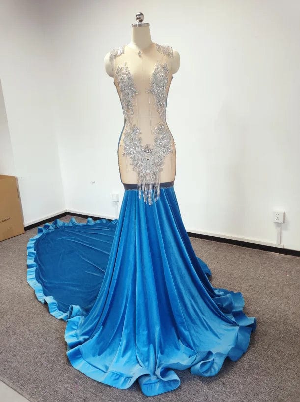 XS / TH23071101 silver/blue Ocstrade Vestidos Elegante Women'S Custom Maxi Prom Party Night Long Dresses Diamond Evening Prom Dresses 2023 Sexy Sweep Train