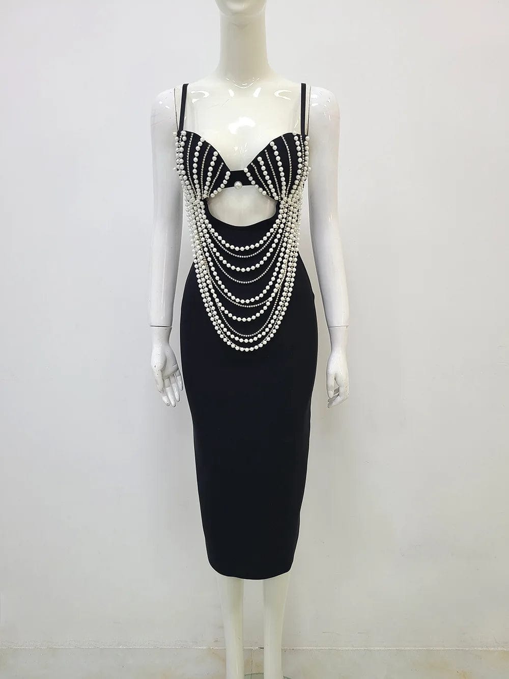 XS / YYSF3008 Black Ocstrade Luxury Elegant Pearl Strap Black Maxi Dress V-Neck Slim Fit Wrap Hips Sexy Bandage Evening Dress Ball Gown