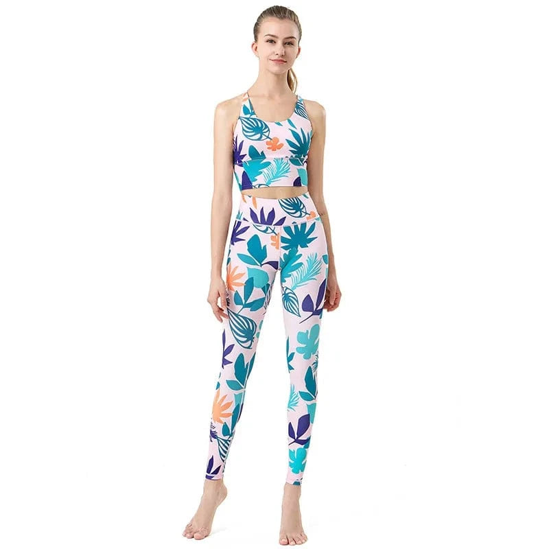 Xsunwing Custom LOGO gym fitness sets Yoga wear Workout sports bra and leggings Set pants print 2pcs Sportswear suit WSB2001