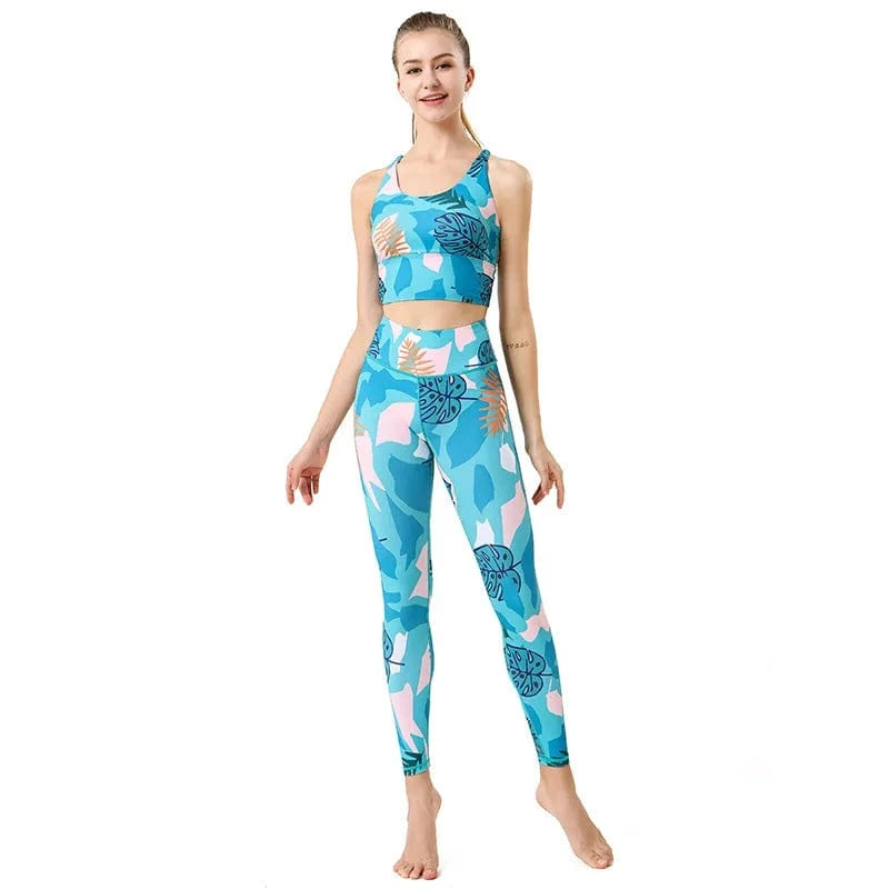 Xsunwing Custom LOGO gym fitness sets Yoga wear Workout sports bra and leggings Set pants print 2pcs Sportswear suit WSB2001