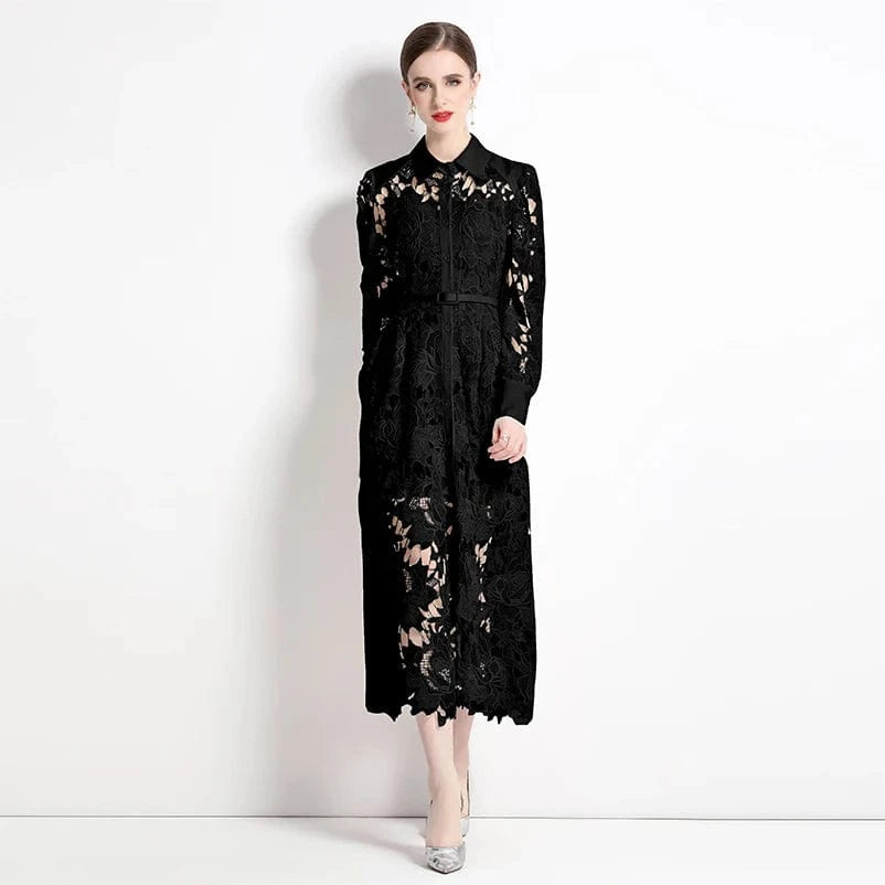 XXL / Black 2024 Spring and Autumn European and American Style Dress Women's Summer Water Soluble Lace Small and Luxury Style XY1986096