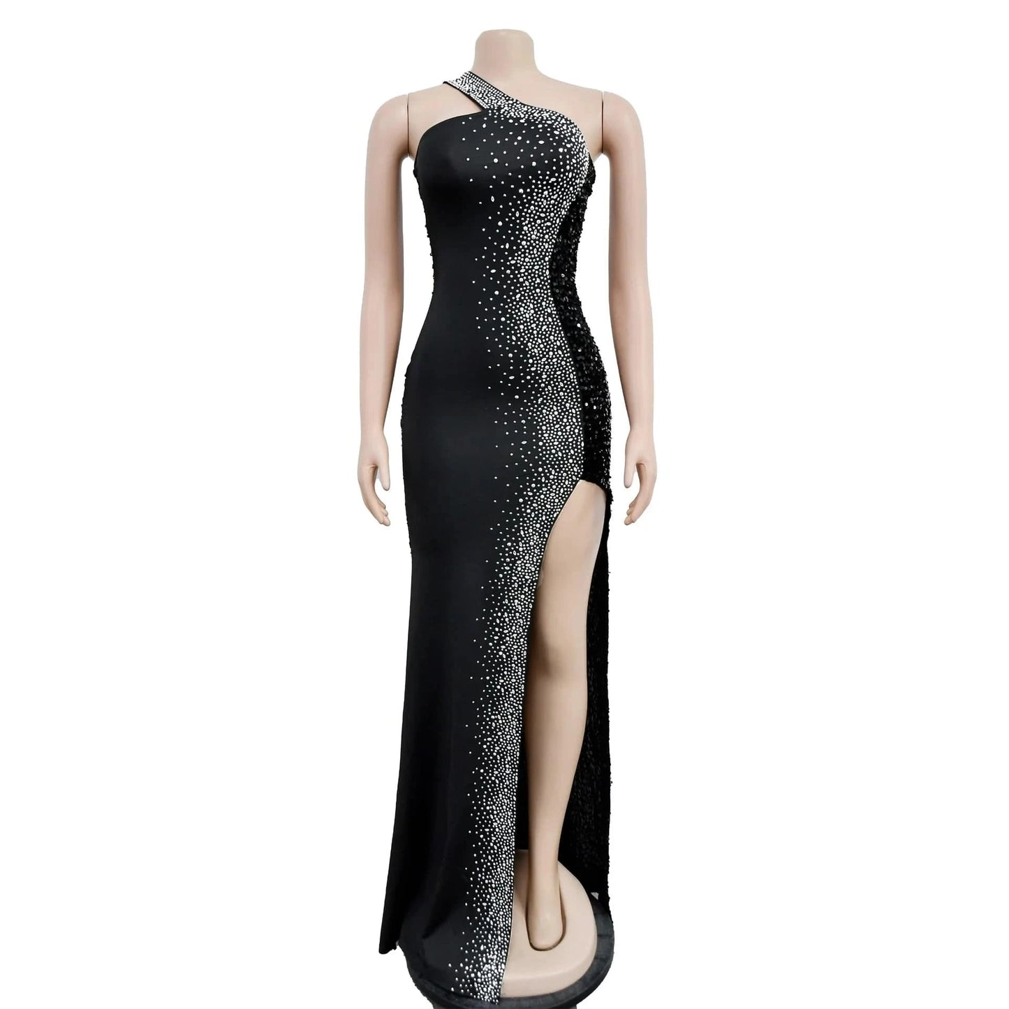 XXL / Black Wholesale wedding summer High Quality Party Sexy One side Shoulder prom cut out Sequin Slit Evening maxi Dresses For Women