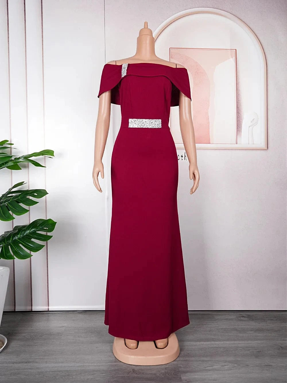 XXL / Burgundy None L size L-3XL New Bridesmaid Wedding Dress African Women's Large One Shoulder Sexy Long Dress