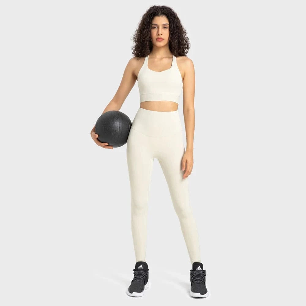 XXL / ivory white 2024 New Arrival High Quality 2 Piece Leggings Women Yoga Wear Sports Bra Gym Fitness Sets