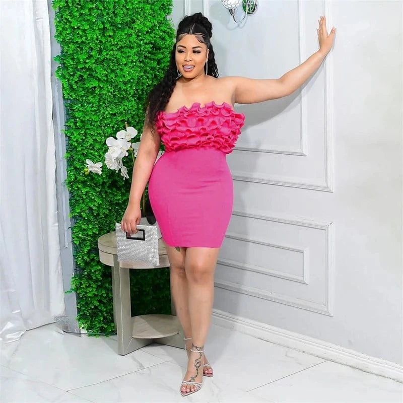 XXL / Rose Madder 2024 new arrivals women ladies modest elegant sexy dinner strapless warp mini bodycon evening dress ball gown for young women