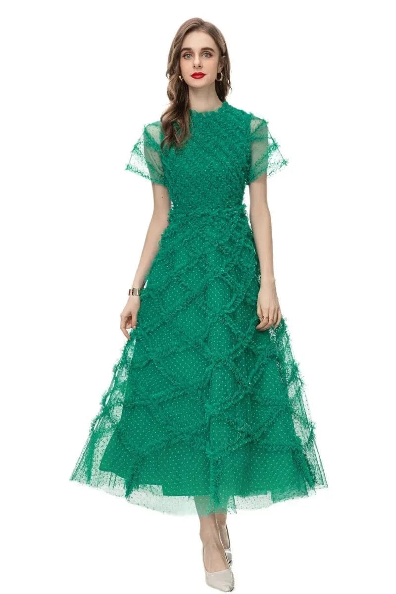 XXXL Long Dress 2024 Spring Summer Party Special Occasion Women Polka Dot Print Allover Cascading Ruffle Flower Mesh Maxi Dress