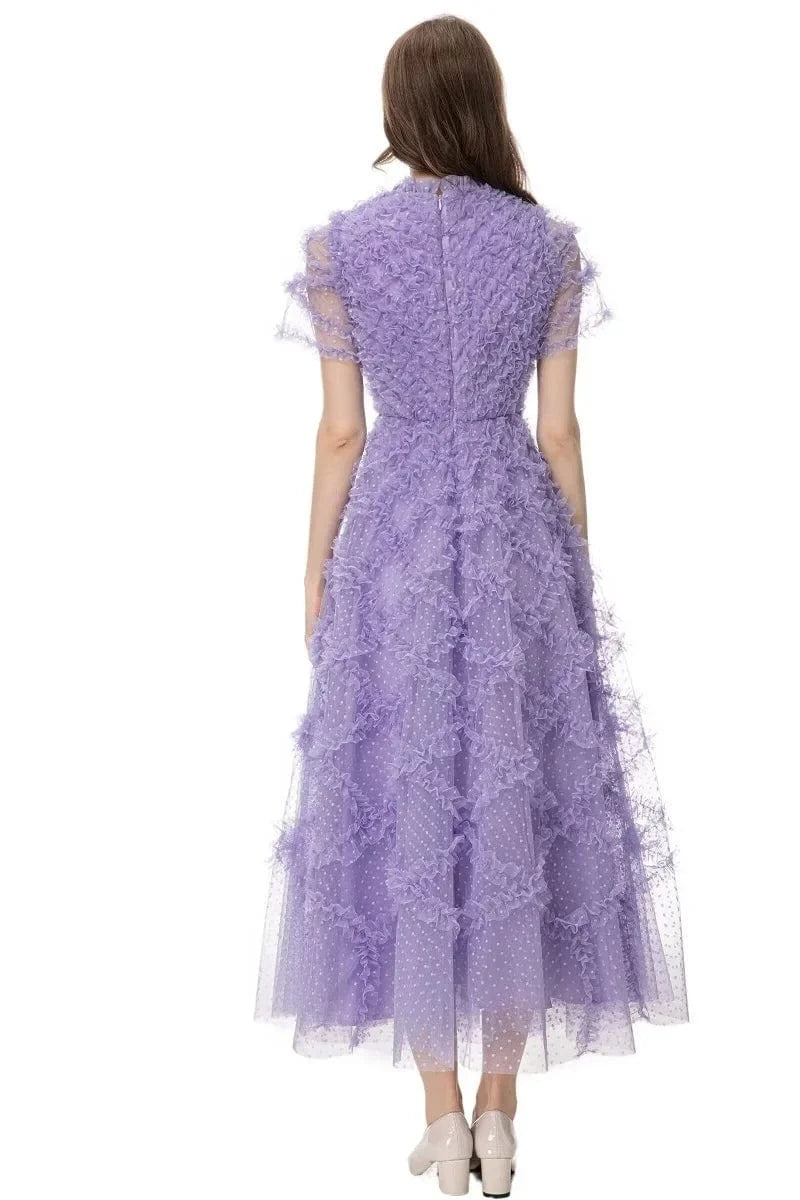 XXXL Long Dress 2024 Spring Summer Party Special Occasion Women Polka Dot Print Allover Cascading Ruffle Flower Mesh Maxi Dress