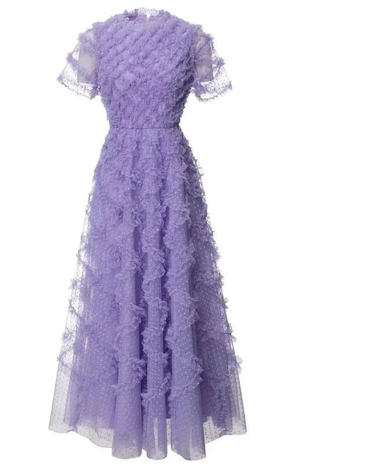 XXXL Long Dress 2024 Spring Summer Party Special Occasion Women Polka Dot Print Allover Cascading Ruffle Flower Mesh Maxi Dress