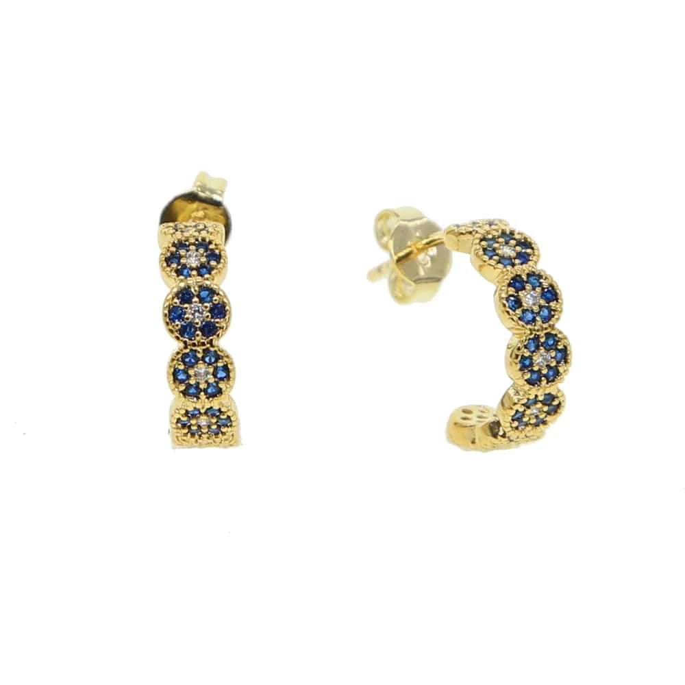 Y-Gold fashion women jewelry micro pave white blue cz lucky round circle evil eye hoop earring