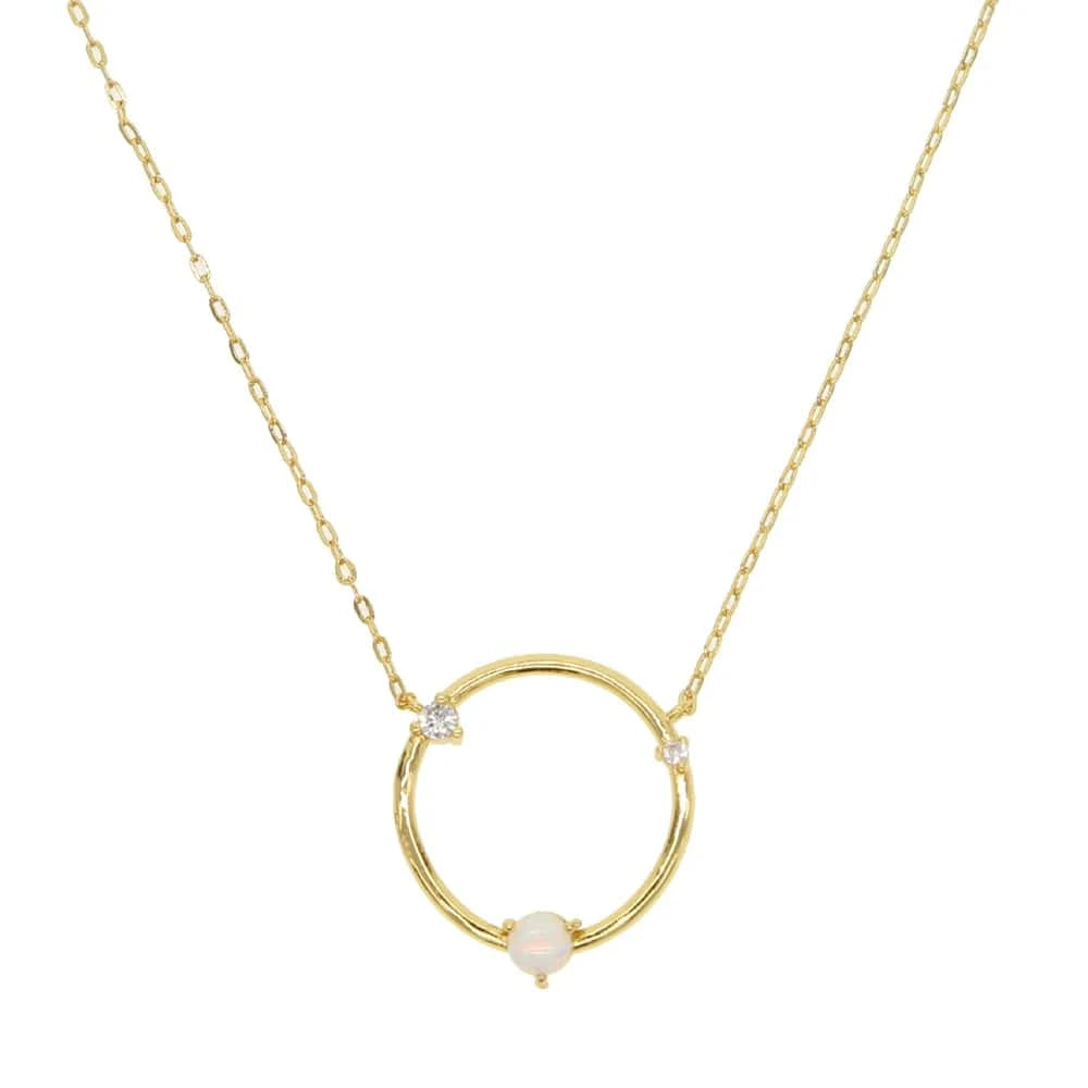 Y-Gold gold plated Hollow round circle shaped Geometric simple classic design opal opal round necklace for women fashion jewelry
