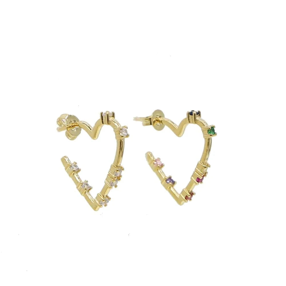 Y-Multi white rainbow cz hollow Heart hoop earring gold plated simple lover gift fashion women jewelry