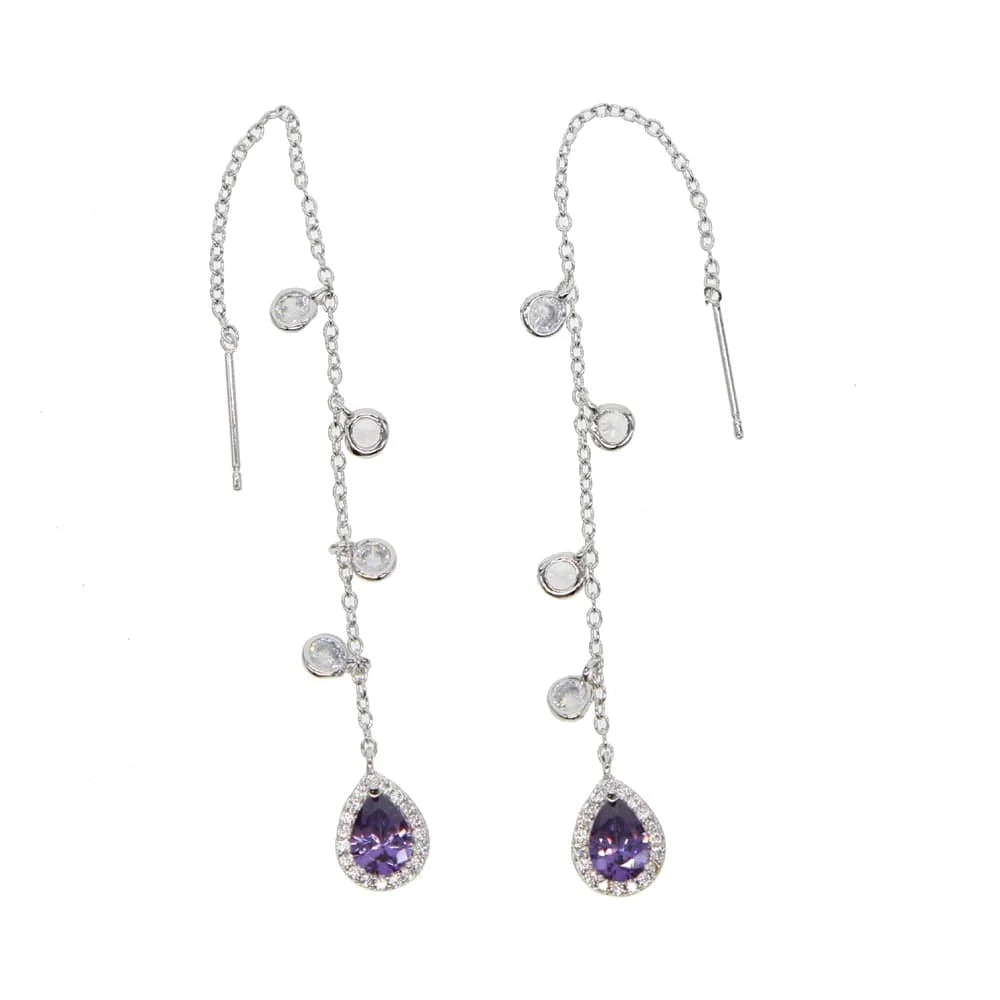 Y-P-Purple 100% 925 sterling silver or brass jewelry wholesale drop shipping french romantic tassel cz drop charm earring