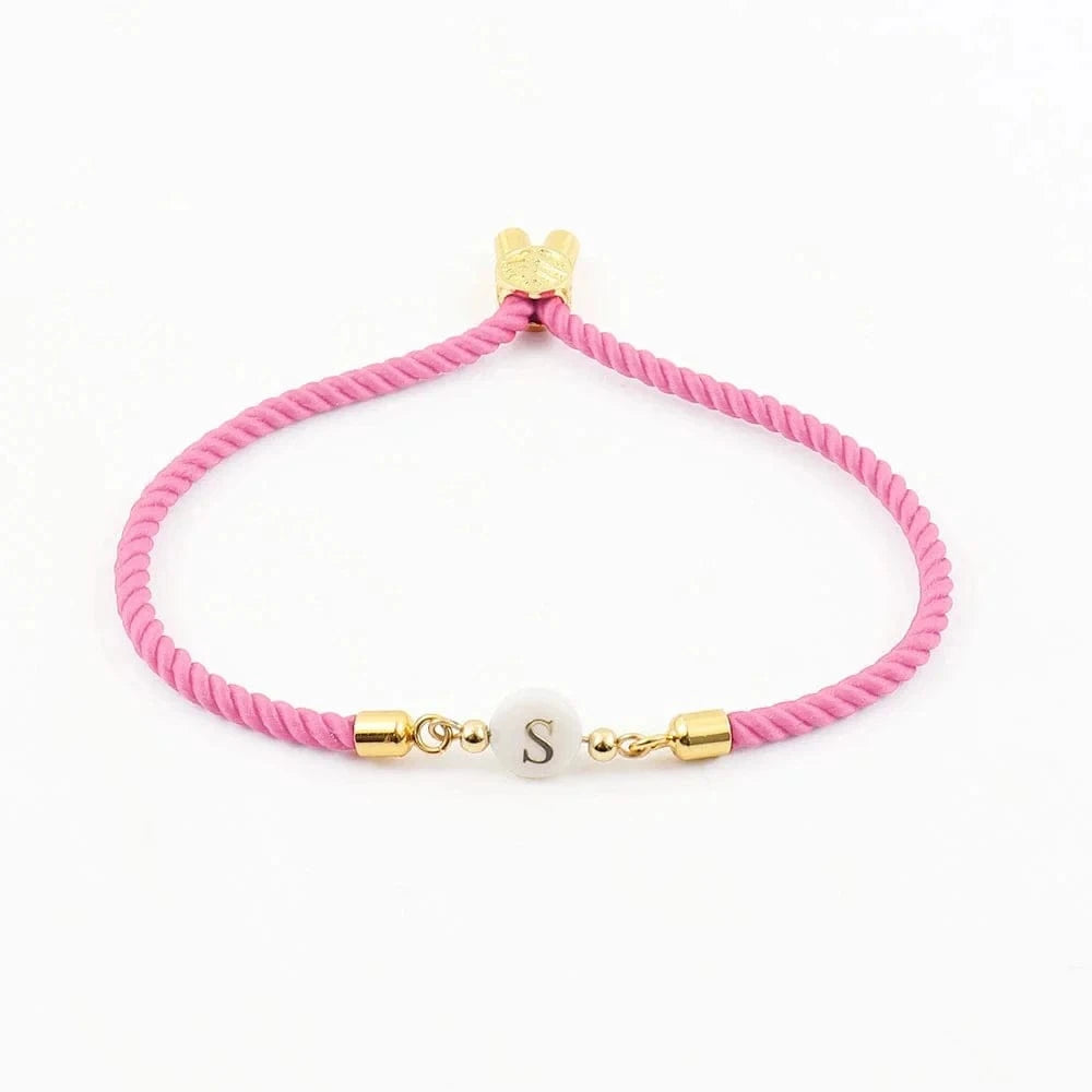 Y / Pink New Fashion A-Z Initial Letter Bracelet Women Handmade Adjustable Rope Charm Bracelet For Women Jewelry Gift