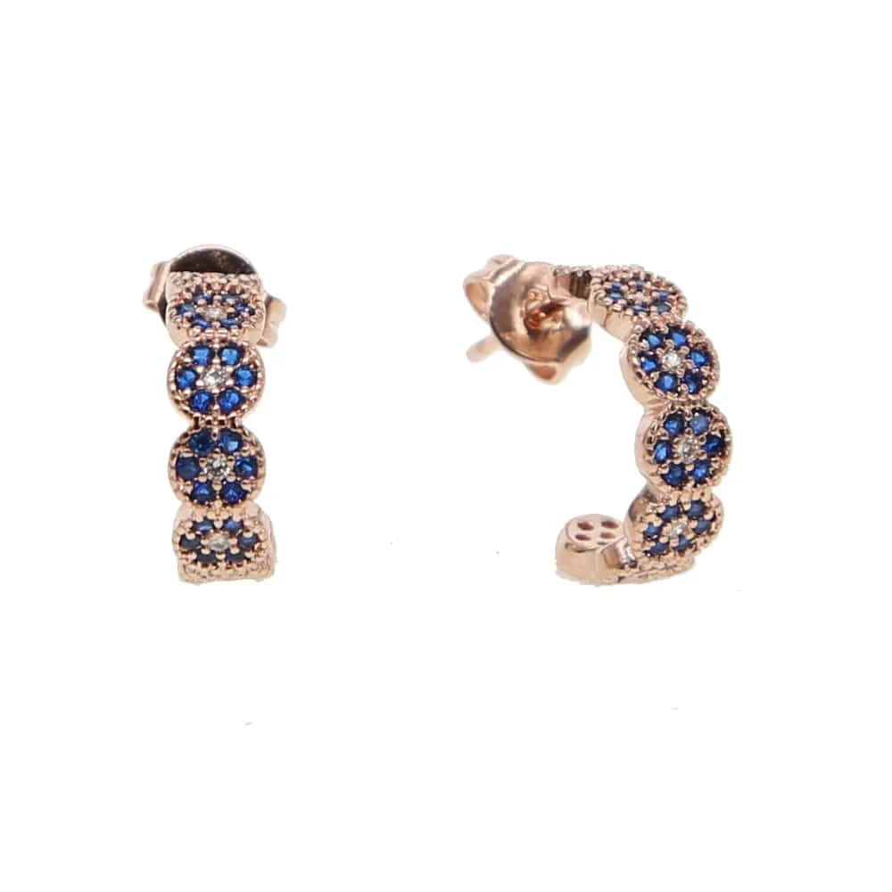 Y-Rose Gold fashion women jewelry micro pave white blue cz lucky round circle evil eye hoop earring
