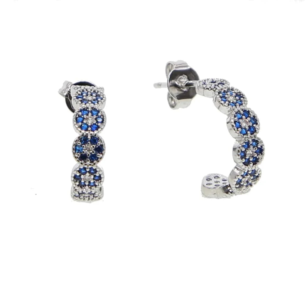 Y-Silver fashion women jewelry micro pave white blue cz lucky round circle evil eye hoop earring