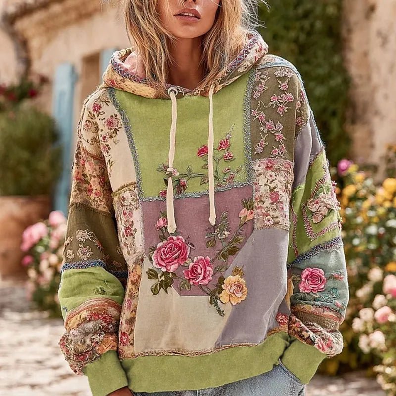 Y2K Clothes Retro Flower Print Drawstring Hoodie Pullover Spring Casual Thin Woman Sweatshirts Fall Long Sleeve Loose Top Blouse - SN Wigs & More