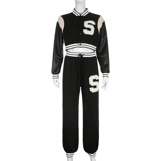 Y2K Fashion Streetwear Women Sets Baseball Two piece Pants Set Letter 2 Piece Set Casual Women Autumn Clothing Y2K