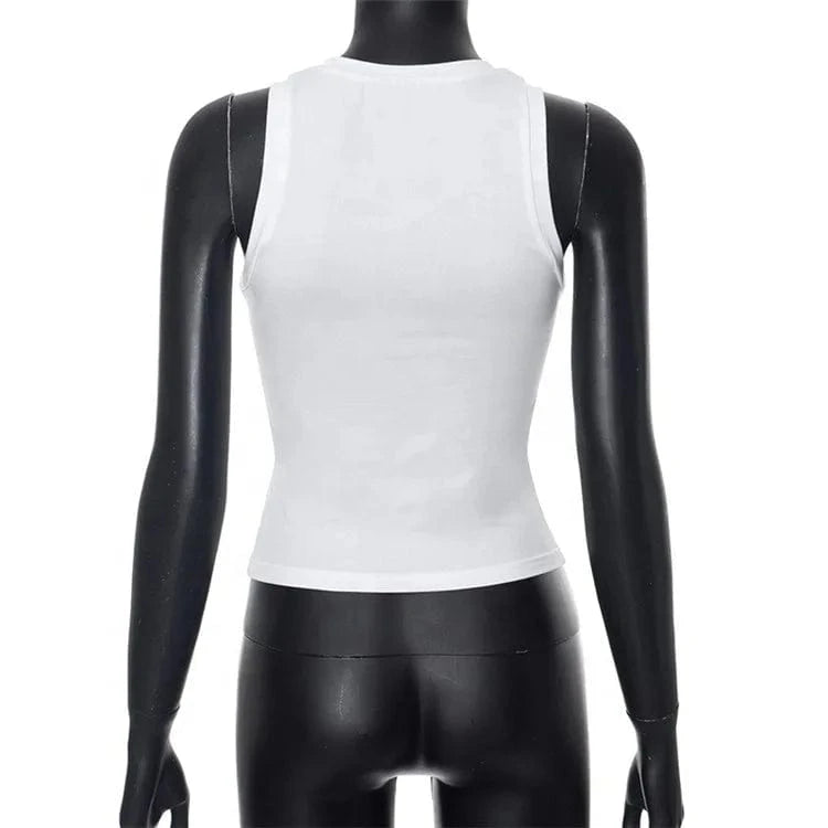 Y2k Tops For Women 2024 Sleeveless Letter Print Vest Sexy Outfit Fashion White Slim Crop Tank Tops