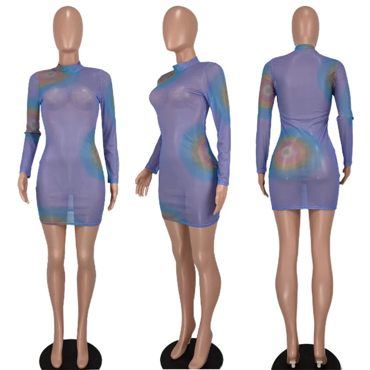 Y2K Women Dresses New Arrival Cheaper Dresses Ladies Spring Mesh Printing Long Sleeve Bodycon Dress Women