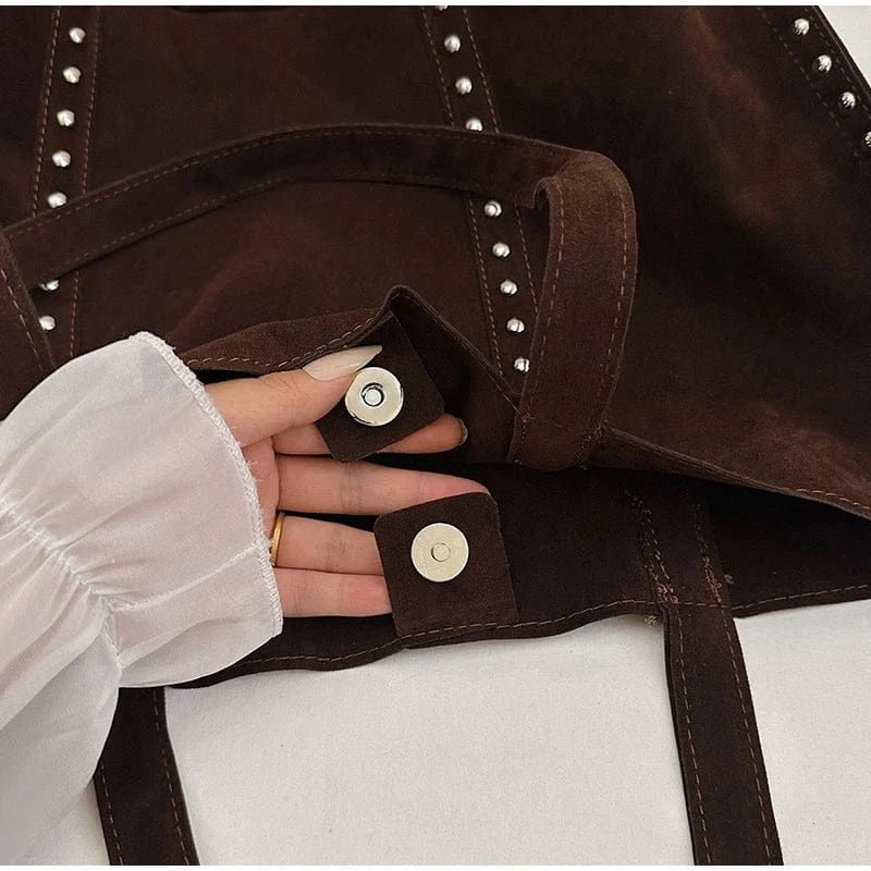 Y2kn Women's Rivet Tote Bag Autumn And Winter New Versatile Casual Shoulder Underarm Bag Brand Fashion Simple Handbag - SN Wigs & More
