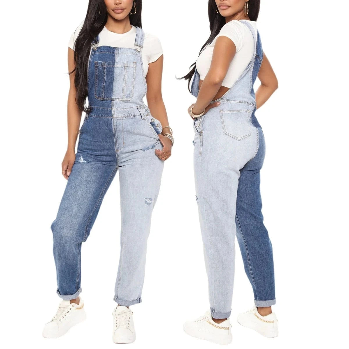 Y5523 New Fashion Patchwork Denim Overalls Pocket Women Slim Fit Jeans Romper Sleeveless Strap Denim Jumpsuits