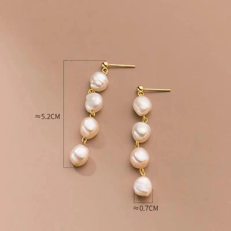 YB-A4411 Gold 925 Sterling Silver 18K Gold Plated Handmade Baroque Freshwater Pearl Tassel Dangle Earrings For Girls