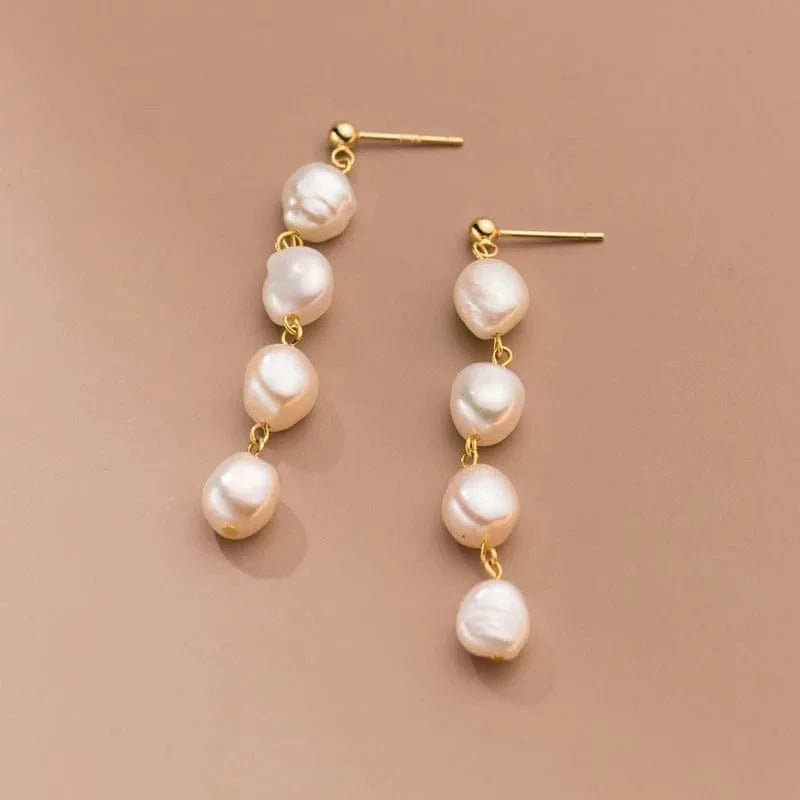 YB-A4411 Gold 925 Sterling Silver 18K Gold Plated Handmade Baroque Freshwater Pearl Tassel Dangle Earrings For Girls