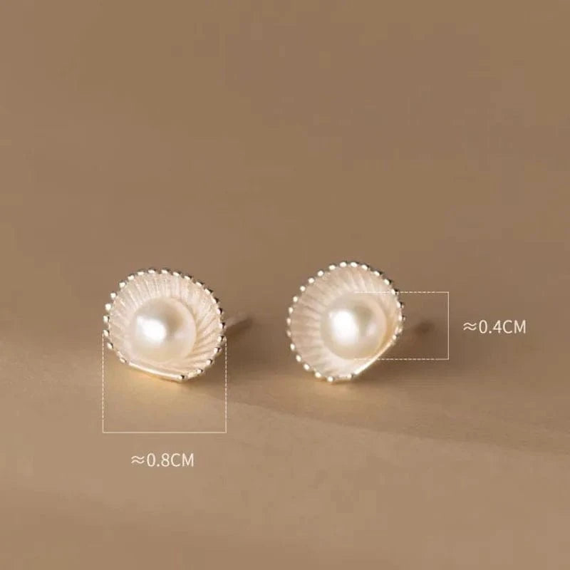 YB-A4416 Silver 925 Sterling Silver Simple Design Freshwater Pearl Shell Shape Stud Earrings For Girls Women Birthday Gifts Jewelry