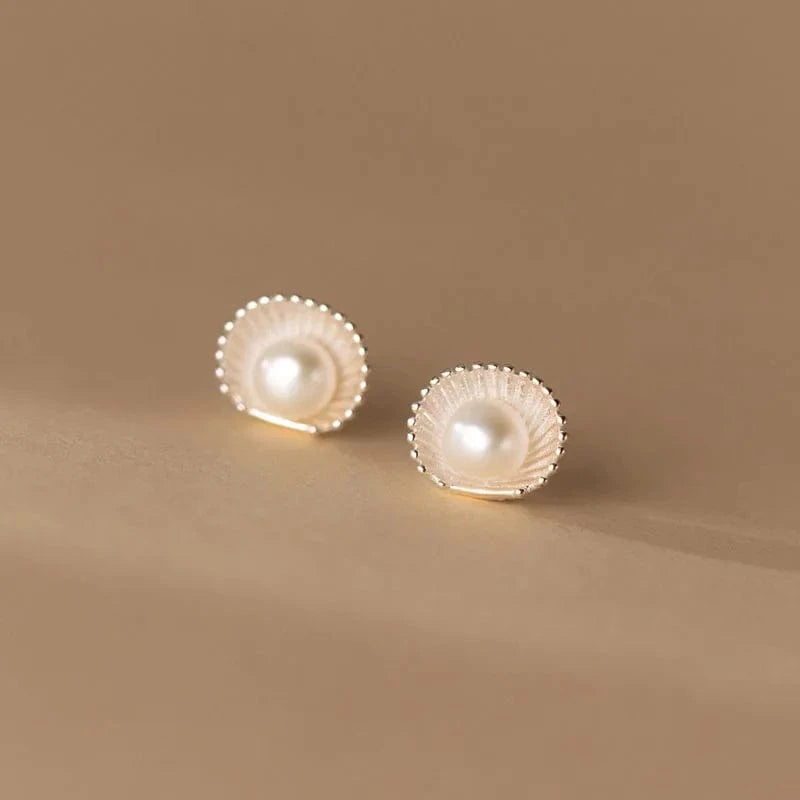 YB-A4416 Silver 925 Sterling Silver Simple Design Freshwater Pearl Shell Shape Stud Earrings For Girls Women Birthday Gifts Jewelry