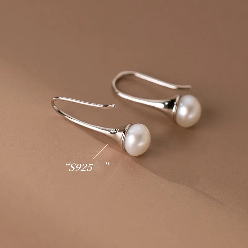 YB-A4417 silver Real 925 Sterling Silver Fashion Short Freshwater Pearl Drop Earrings For Women Party Fine Jewelry