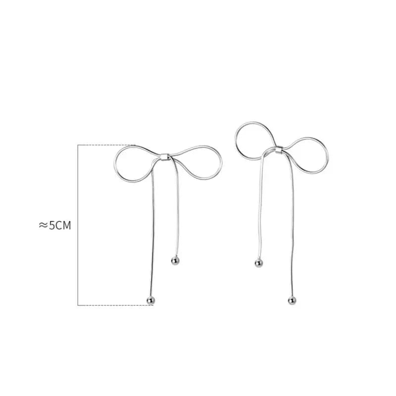 YB-A4419 silver Korean Style 925 Sterling Silver Fashion Big Bowknot Shape Ball Drop Earrings For Women