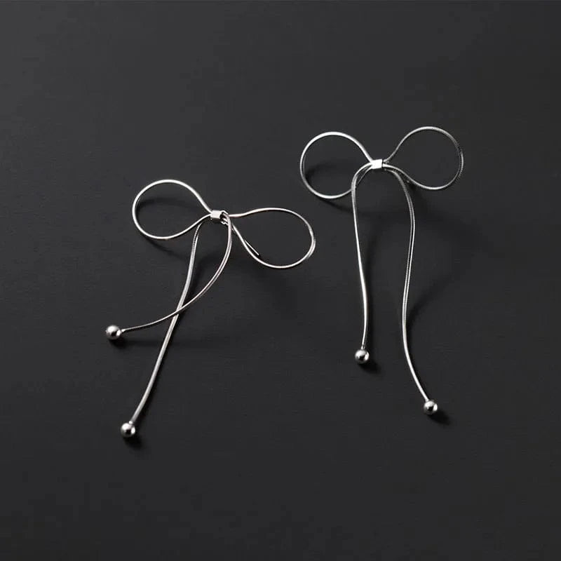 YB-A4419 silver Korean Style 925 Sterling Silver Fashion Big Bowknot Shape Ball Drop Earrings For Women