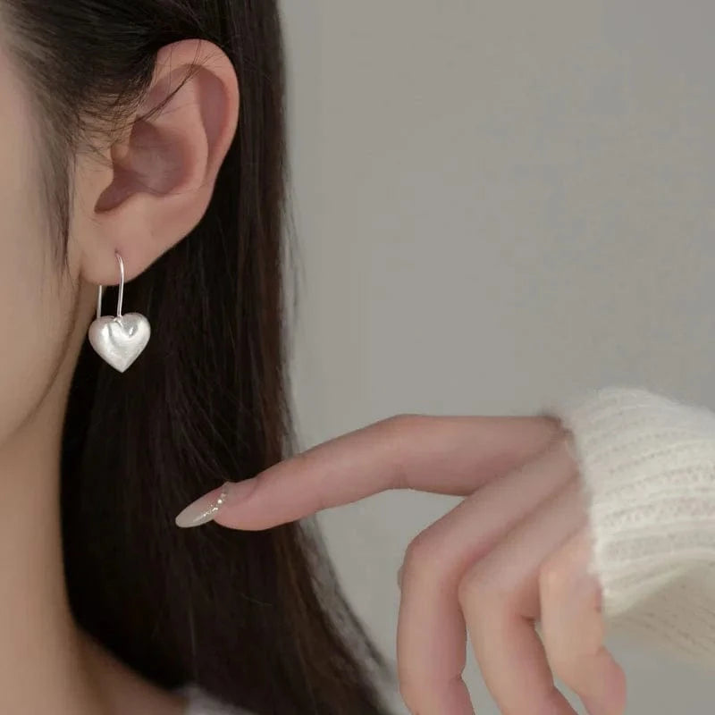 YB-A4423 silver Special Workmanship Brushed Big Heart Drop Earrings 925 Sterling Silver Women Party Fine Jewelry Gifts