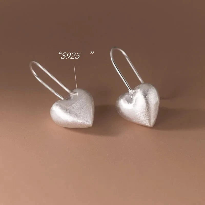 YB-A4423 silver Special Workmanship Brushed Big Heart Drop Earrings 925 Sterling Silver Women Party Fine Jewelry Gifts