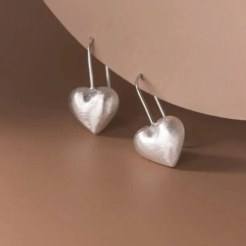 YB-A4423 silver Special Workmanship Brushed Big Heart Drop Earrings 925 Sterling Silver Women Party Fine Jewelry Gifts