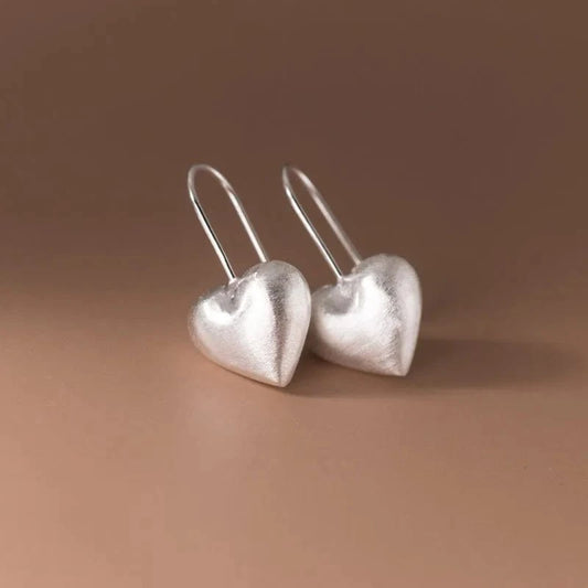 YB-A4423 silver Special Workmanship Brushed Big Heart Drop Earrings 925 Sterling Silver Women Party Fine Jewelry Gifts
