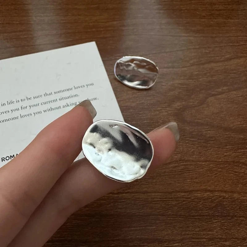 YB-A4440 Silver Geometric Japan Design Hammered Oval Round Chunky Stud Earrings 925 Sterling Silver Women Jewelry Gifts