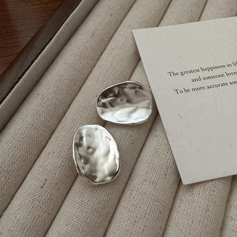 YB-A4440 Silver Geometric Japan Design Hammered Oval Round Chunky Stud Earrings 925 Sterling Silver Women Jewelry Gifts