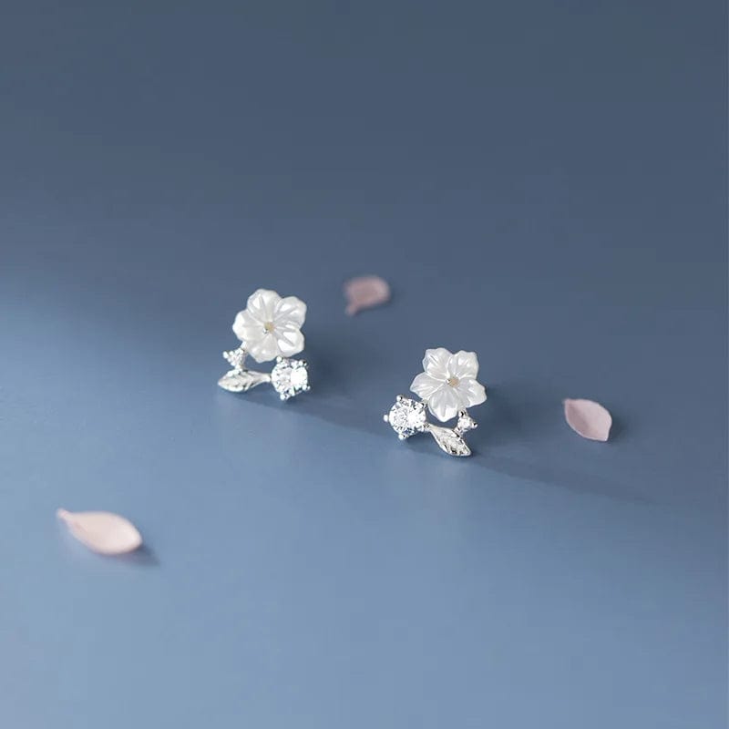 YB-A4460 Silver New Wholesale Shell Flower Leaves Zircon Stud Earrings 925 Sterling Silver Girls Wedding Jewelry Gifts