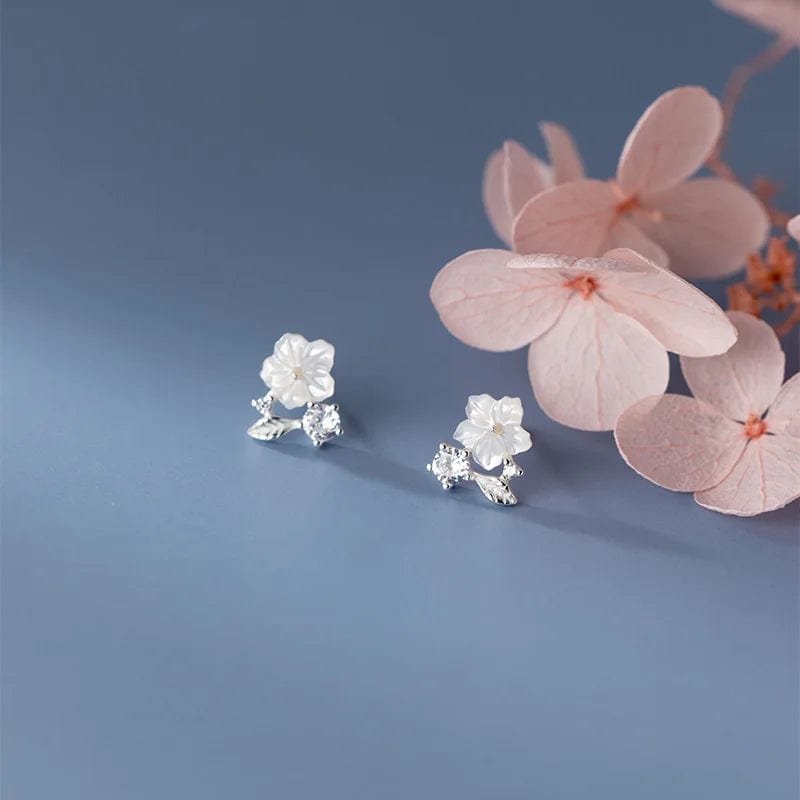 YB-A4460 Silver New Wholesale Shell Flower Leaves Zircon Stud Earrings 925 Sterling Silver Girls Wedding Jewelry Gifts